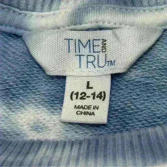 Time And Tru Women’s Blue White Tie-Dye Long Sleeve Top, size L (12-14) - Picture 5 of 7